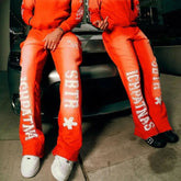 Custom Vintage Hoodie And Sweatpants Jogger Two Piece Set Screen Print Flared Sweat Suit Sunfaded Acid Wash Men Tracksuits