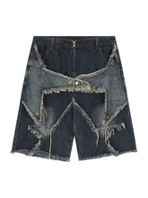 Topshow Denim Distressed Embroidered Patchwork Jorts Men’s Offset Print Wholesale Jean Shorts