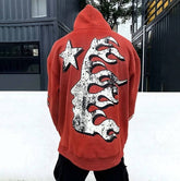 Men's Hoodies Hip Hop American Streetwear Graffiti Print Vintage Red 2023 Men Women Couple Loose Casual Cotton Oversized Washed Hoodie